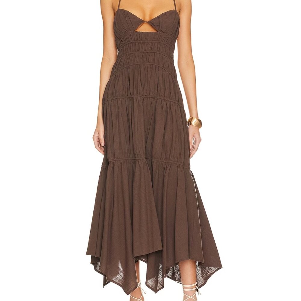 SNDYS Brown Cutout asymmetrical Tie Back Maxi Dress